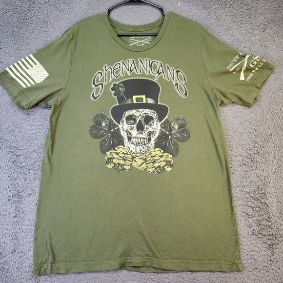 Grunt Style Shenanigans Shirt Mens‎ Large St Patrick's Skull Clover Tee USA GS - Picture 1 of 9
